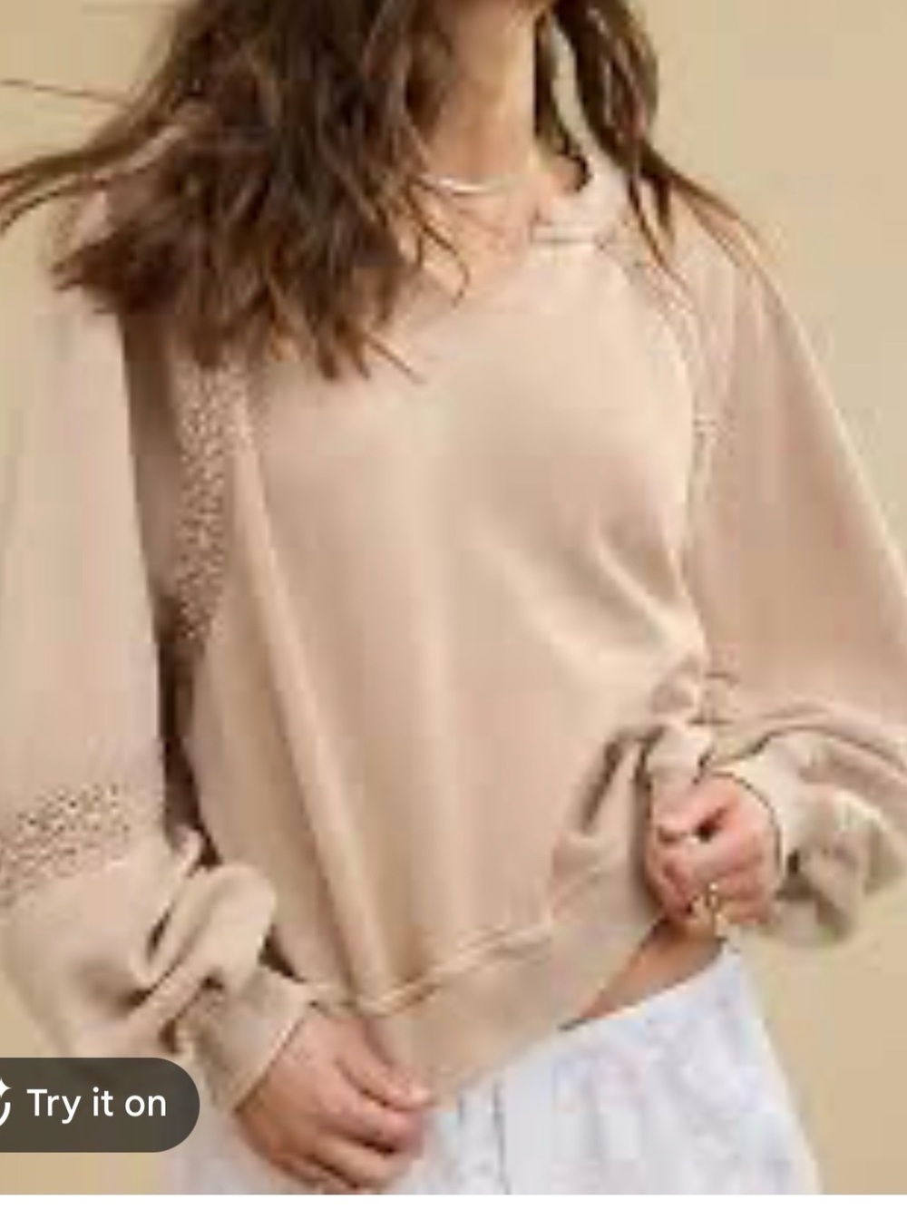 aerie Cream Crochet-Trim Pullover Sweatshirt